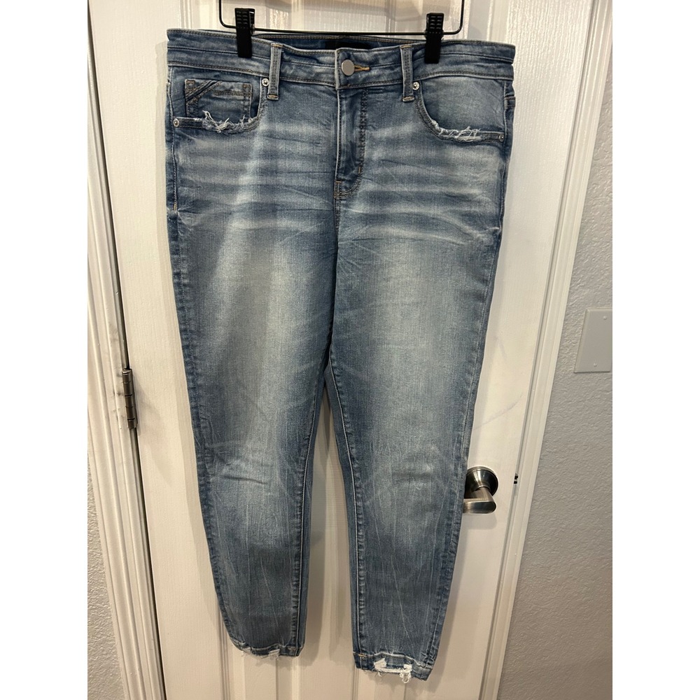 Buckle Black Jeans Blue Curvy Ankle Skinny Distressed Raw Hem Denim Pants 30